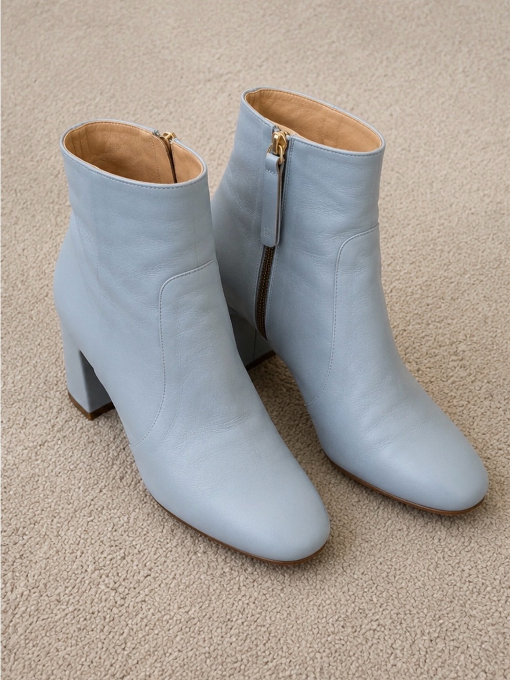 Stuart Weitzman Powder Blue Leather Block Heel Ankle Boots